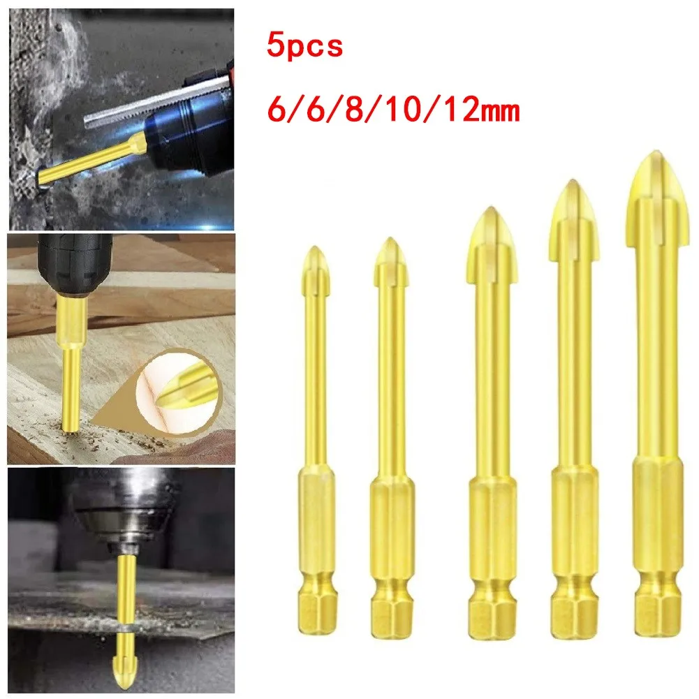 

5 Pcs Efficient Universal Drilling Tool Drill Bits Multifunctional Cross Alloy Drill Bit Tip For Woodworking Tools Wood Cutting