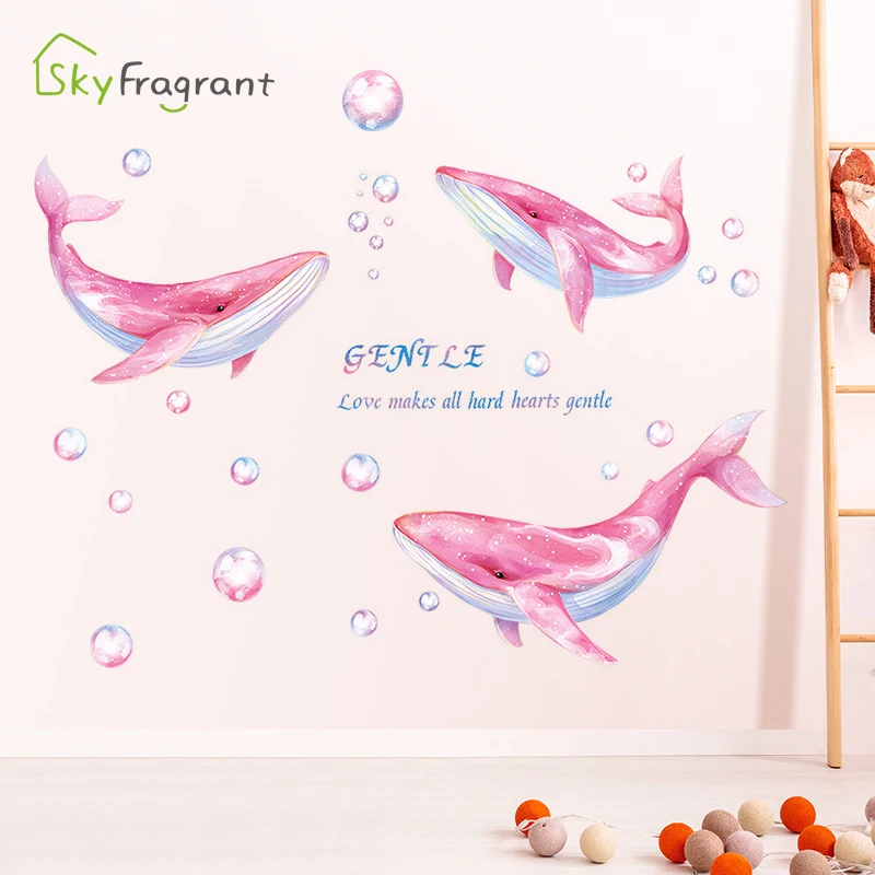 

Creative ins whales wall stickers pink girl room decoration bedroom decor sofa background wall decor home self-adhesive stickers