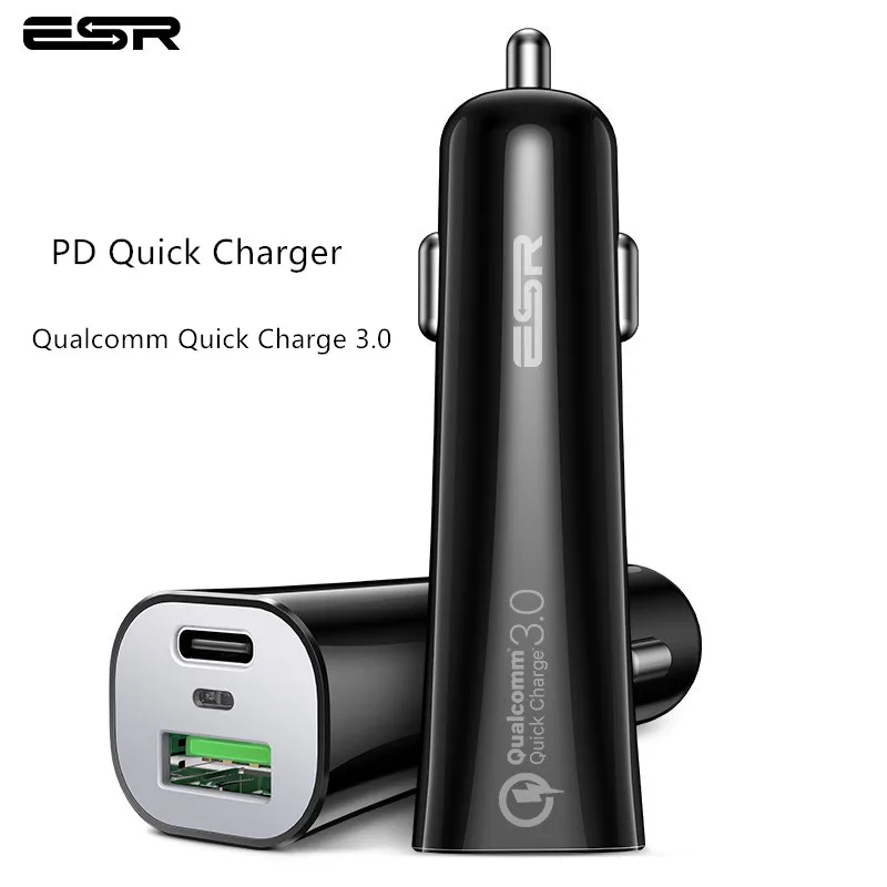 ESR 45 Вт зарядных порта USB для автомобиля Зарядное устройство быстрое зарядное устройство QC 3,0 Тип C PD Быстрая зарядка для мобильных телефонов для iPhone X 8 samsung Xiaomi Mi автомобильного зарядного устройства