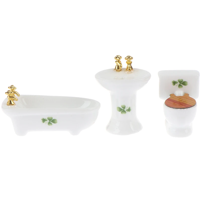 1Set(3pcs) 1/24 Dollhouse Miniature Bathroom Set Ceramic Bathtub Toilet for Dolls House Furniture Play Toy 3Styles
