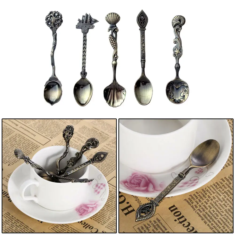 5 шт./компл. винтажные ложки в Королевском Стиле бронзовая десертная фруктовая