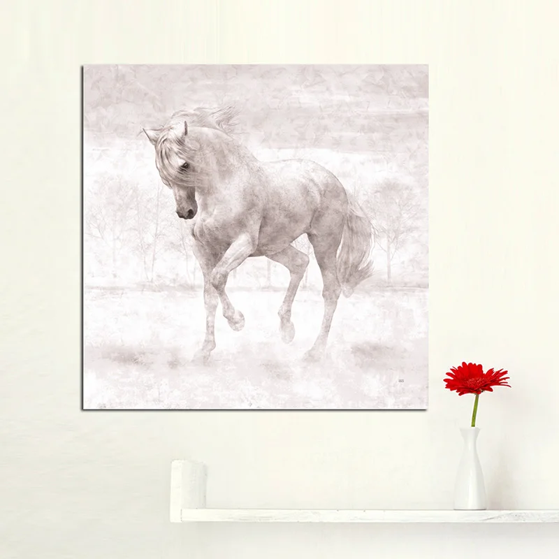 Белая и черная живопись на холсте с изображением лошади домашний декор для