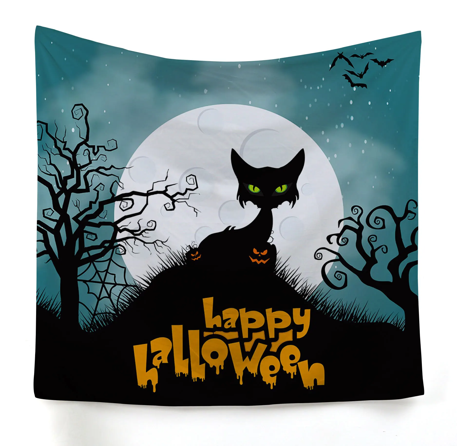 

Halloween Fullmoon Tapestry Ghost Printing Beach Blanket Cat Home Wall Decoration Cartoon Wall Hanging for Halloween Party