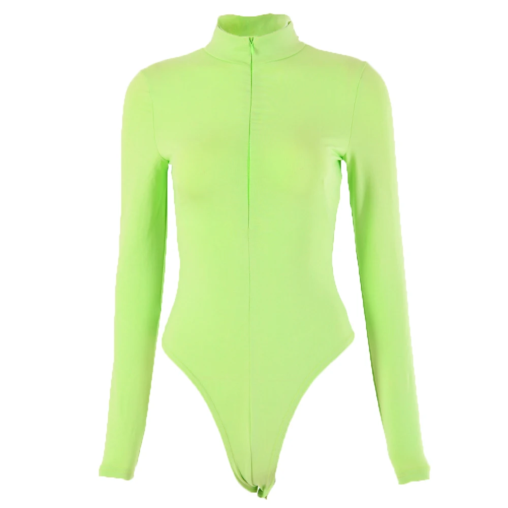 

Shestyle Solid Zipper Long Sleeve Bodysuits Women Bodycon Slim Mock Neck Cotton Sexy 2020 Autumn Tops Button Body for Ladies