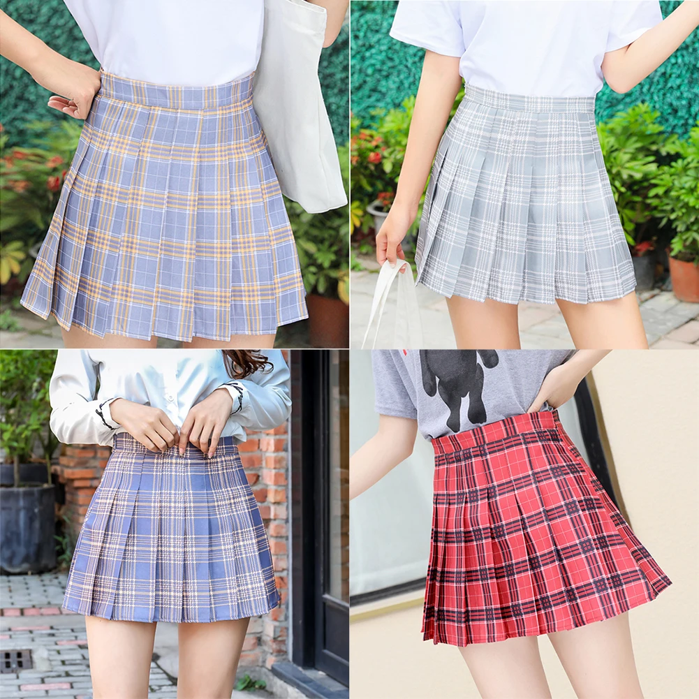 XS-XL Women Skirt Preppy Style High Waist Chic Stitching Skirts Summer Student Pleated Skirt Women Cute Sweet Girls Dance Skirt