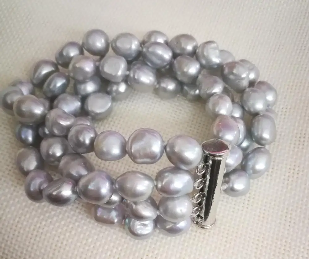 

4 strands 10mm gray baroque pearl handmade Bracelet real Natural Freshwater Pearl 15cm 20cm 6inch 8inch 9''