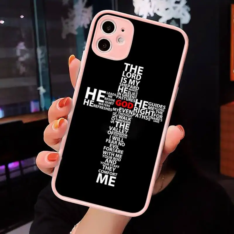 

Jesus Christ Cross Phone Case Matte transparent For Pink iPhone 12 Mini 11 Pro XR XS Max 7 8 Plus X Back Cover