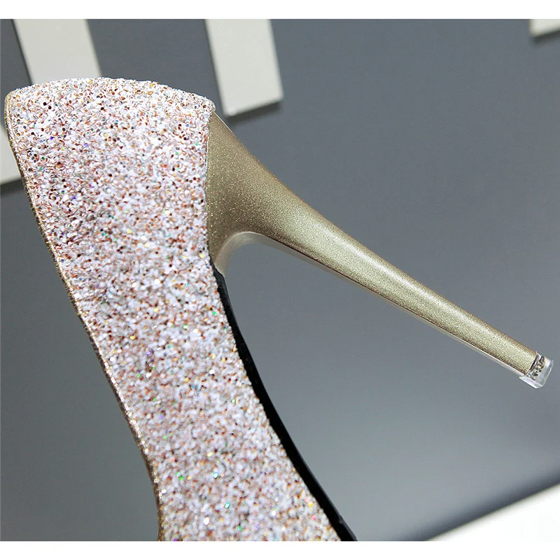 2019 женская обувь 12 см блестящие туфли на высоком каблуке с пайетками ботинки