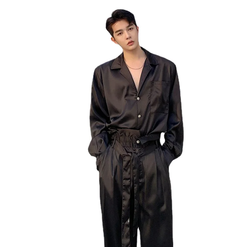 Костюм мужской из 2 предметов атласная Повседневная рубашка с длинным рукавом