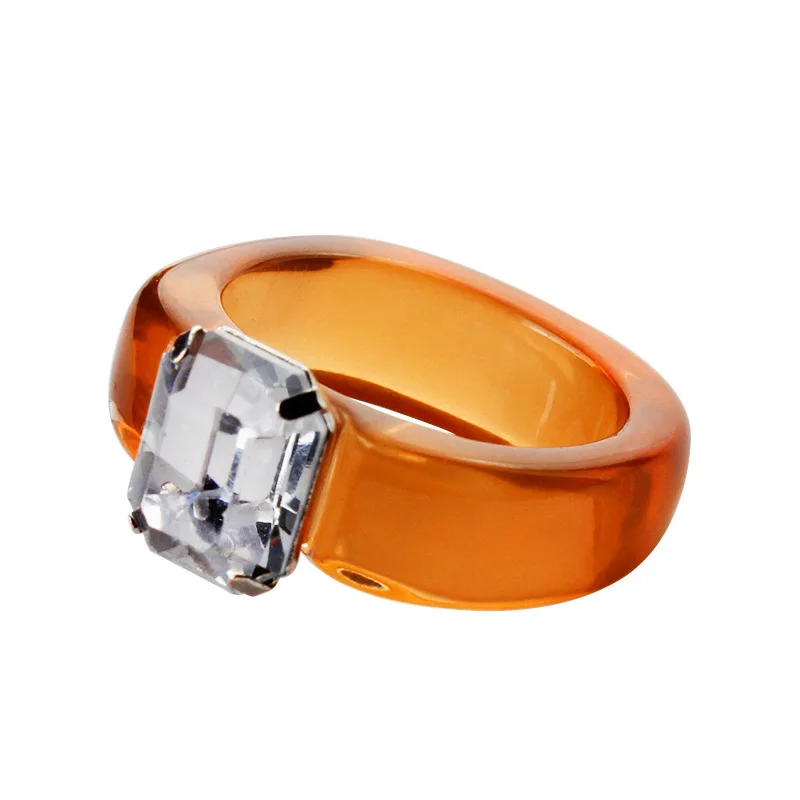 

Acrylic Resin Multi Color Round Transparent Ring Trend Cool Wind Retro Hip Hop Food Ring Simple Fashion Women's Ring Jewelry