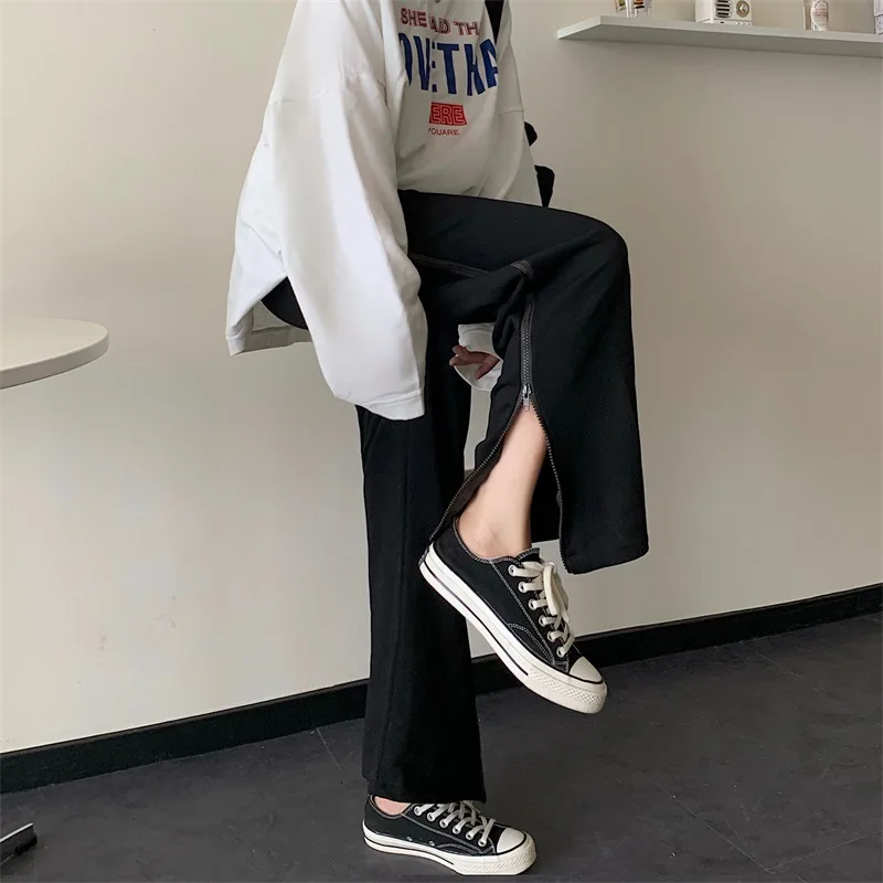 

Women's pants show thin in autumn and winter 2020 Korean leisure wide leg pants children's students loose thin zipper casual
