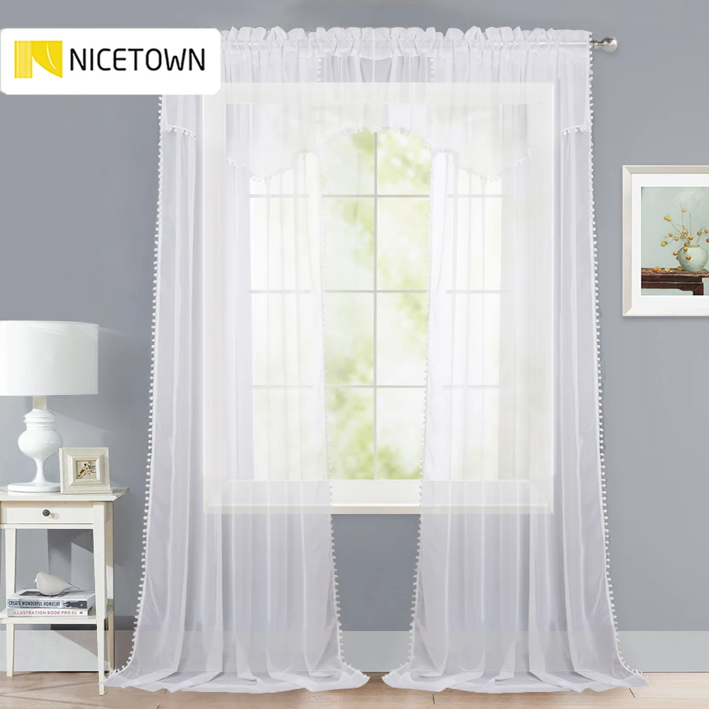 Прозрачные шторы с помпоном nictown модная вуаль карманом на белом стержне и