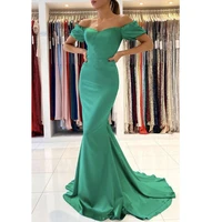 green soft satin mermaid evening dresses long off shoulder women party prom gowns zipper back robe de soiree vestidos de fiesta