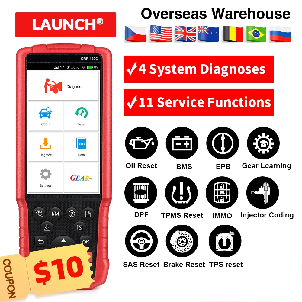 LAUNCH X431 CRP429C obd ii OBD2 Двигатель / антиблокировочная система подушка безопасности