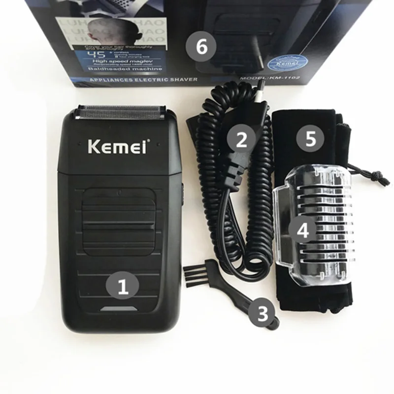 

Kemei KM-1102 Rechargeable Cordless Razor for Men Dual Blade Reciprocating Beard Razor Facial Care Multifunction Strong Trimmer