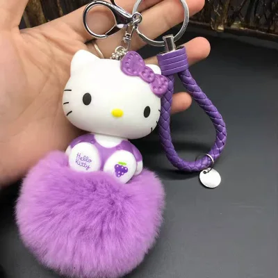 8 Кожаный брелок для ключей в виде медведя из мультфильма «hello kitty», «hello kitty», «Lucky Cat», пушистый кролик, помпон, брелок для ключей, кольцо-держатель - Color: 8