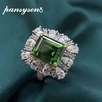 pansysen vintage 10x14mm emerald diamond ring genuine 925 sterling silver fine jewelry gemstone rings for women wholesale gifts