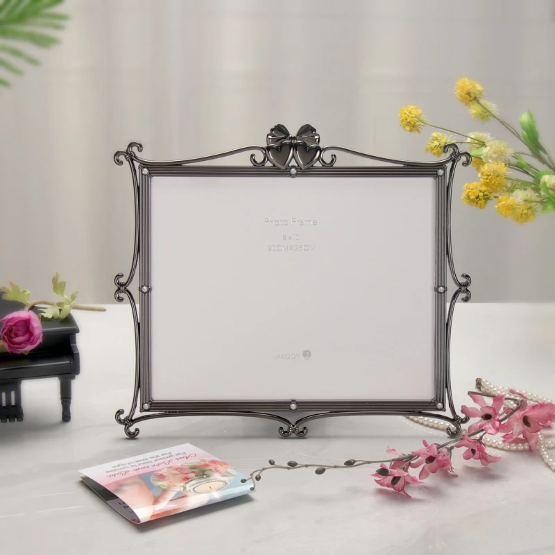 

LASODY Double Hearts Bowknot 8x10 Picture Frame Family Wedding Anniversary Classical Photo Frames Valentines Gift
