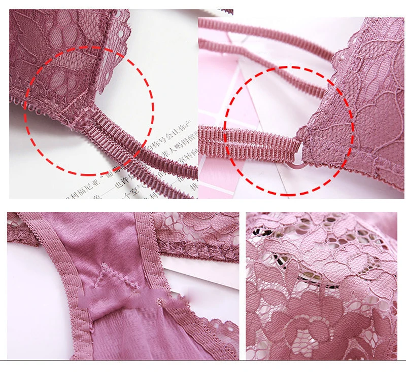 

Push Up Lace Padded Bra Set Sexy Women Girl Two Cup Underwire Adjustable Brassiere Lingerie A B C Cup Hollow Out Breathable