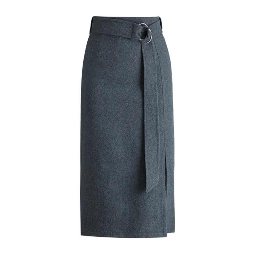 

Women's High Waist Woolen Straight Skirts Autumn Winter Black Warm Work Wear Office Lady Mid-Calf Skirt Female Clothing