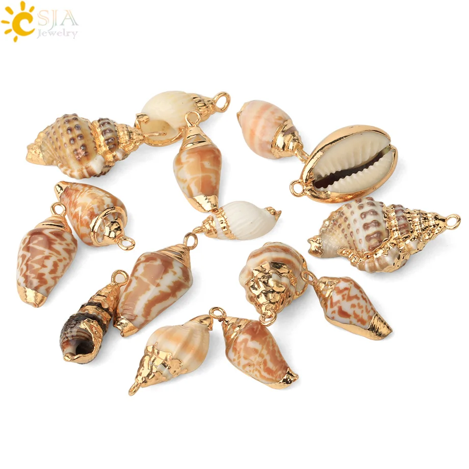 CSJA Natural Shell Charms for Jewelry Making Assorted Conch Cowrie Seashell Accessories DIY Bracelet Pendant Necklace Craft G443 | Украшения
