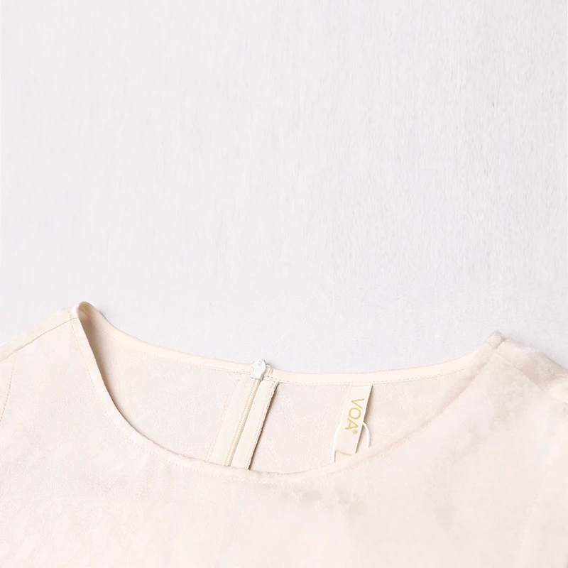 Voa шелковая жаккардовая футболка свободные женские топы большой размер бежевый