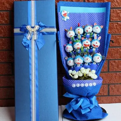 K No Box Новинка! Аниме Doraemon фигурка супа Цветок Модель Детская игрушка ПВХ Doraemon кошка Животные Куклы Букет романтический подарок на день рождения без коробки - Цвет: K No Box