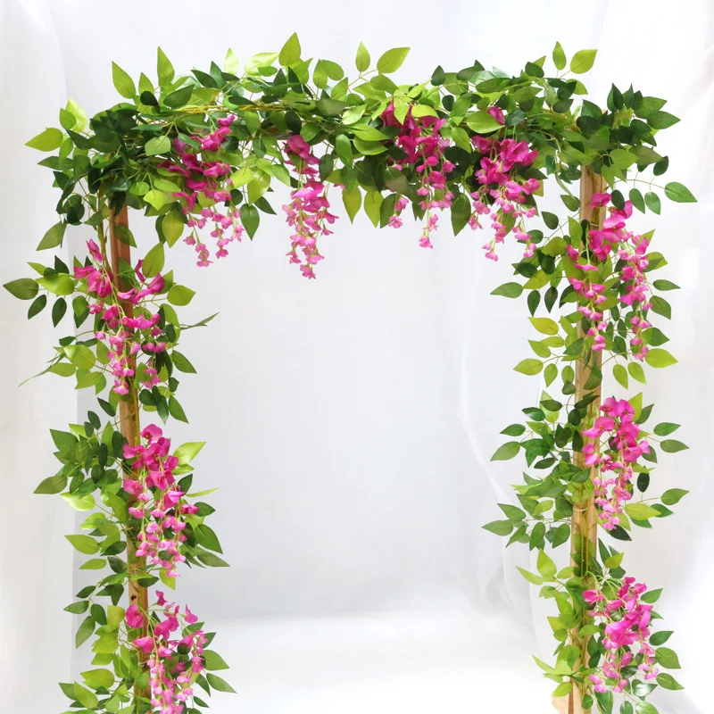 

2M Wisteria Artificial Flowers Vine Garland Wedding Arch Decoration Fake Plants Foliage Rattan Trailing Faux Flowers Ivy Wall