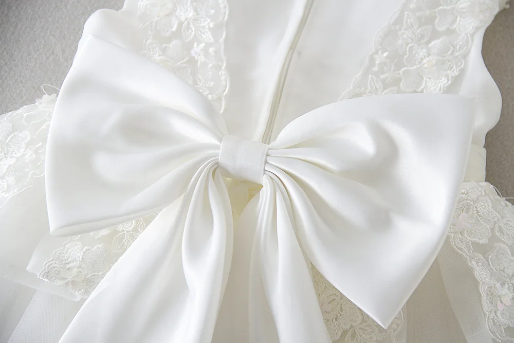 Элегантные платья для маленьких девочек белые кружевные без рукавов с большим