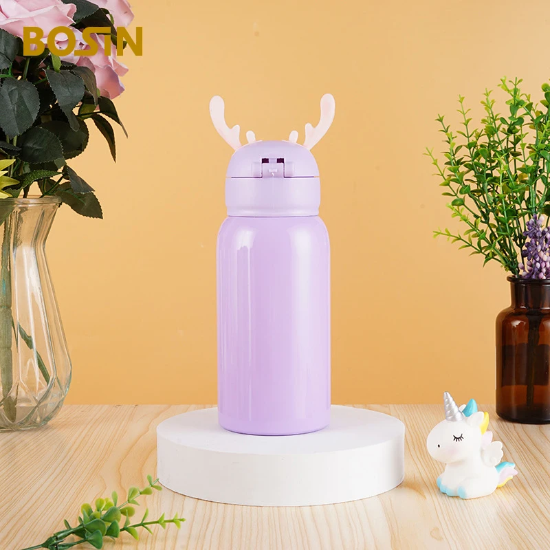 Мультяшный детский термос бутылка для воды с соломинкой и ремешком крышка