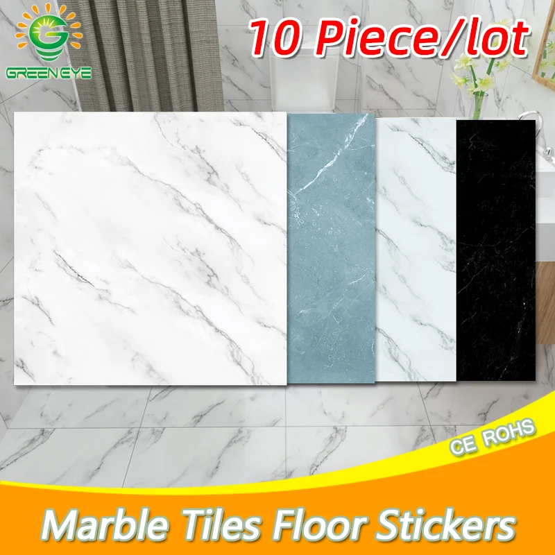 

10pcs Wall Sticker Self Adhesive waterproof PVC Tiles Floor Stickers Marble Bathroom living room Bedroom Ground Thick Wallpapers