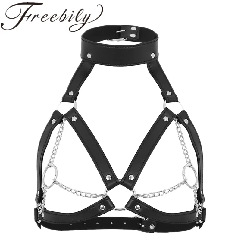 

Sexy Women PU Leather Harness O-Rings Metal Chain Tassel Garter Bralette Suspenders Strap Punk Chest Harness Erotic Accessories