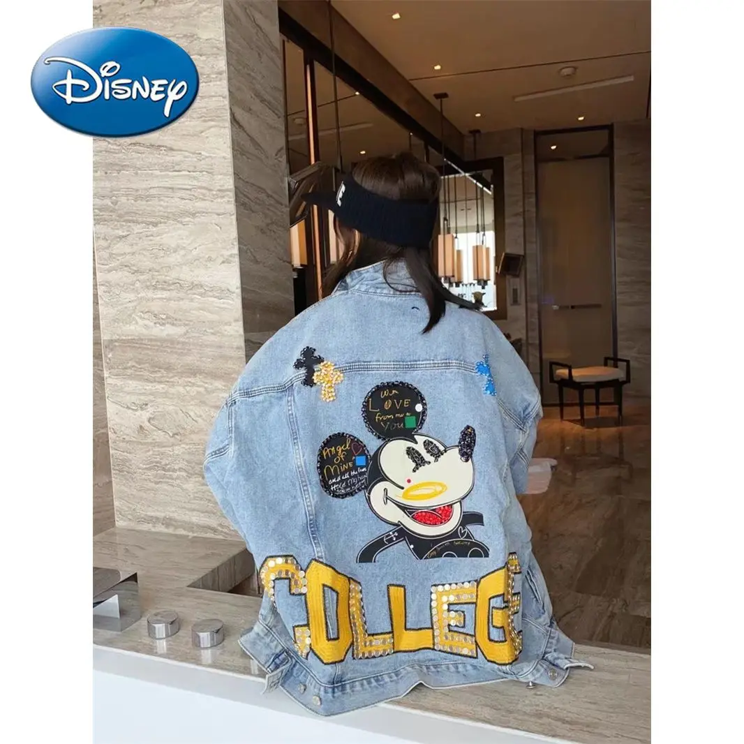 

Disney Mickey diamond-studded denim jacket women's autumn 2021 foreign style heavy industry beaded loose jacket