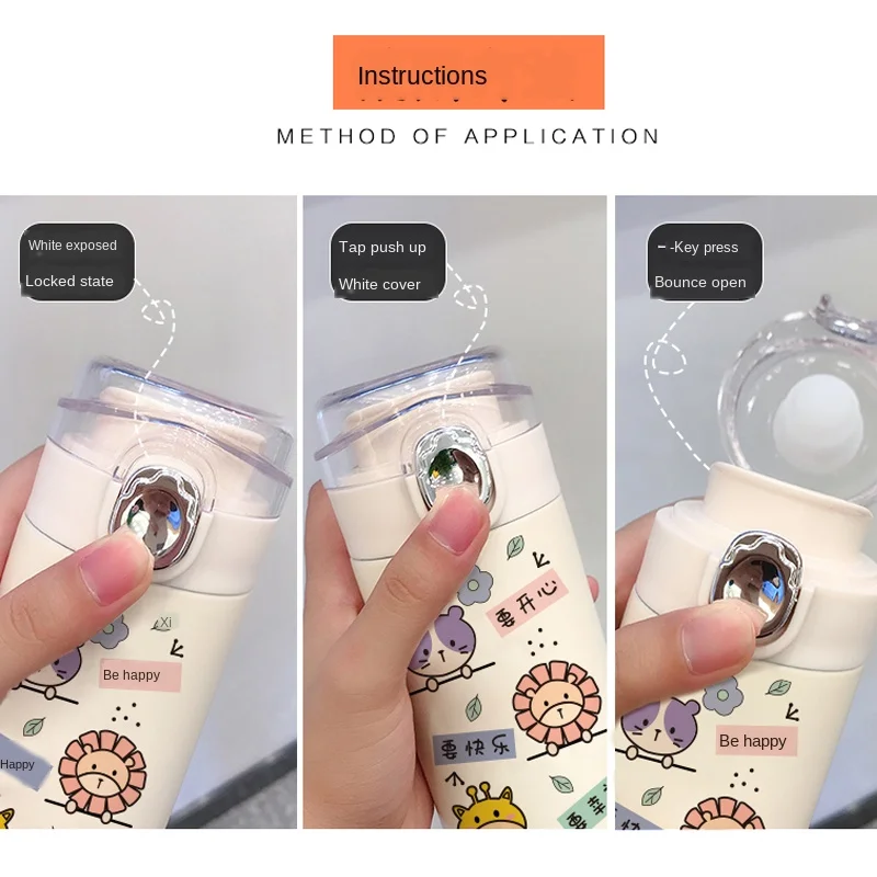 Women Cute Portable Thermos Cup Internet Celebrity Bounce Cover Good-looking Cartoon Drinking Anti-Fall Student Children | Дом и сад