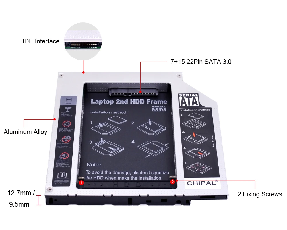 CHIPAL Алюминий SATA PATA IDE/SATA 2nd HDD Caddy 12 7 мм 9 5 для 2 &quotSSD жесткий диск чехол HD корпус