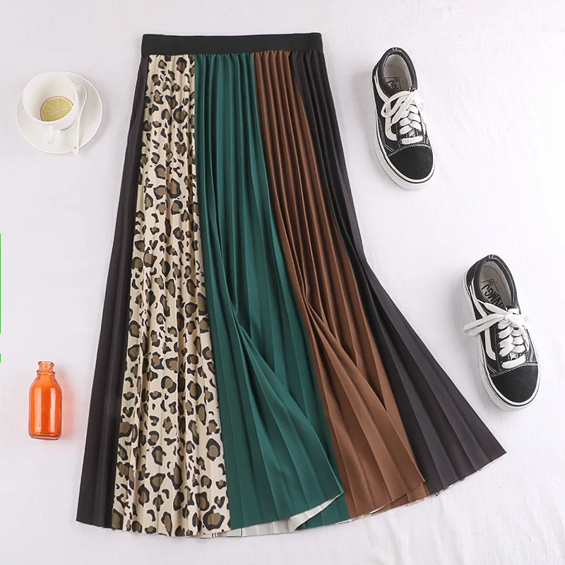 Осенне-зимняя винтажная леопардовая плиссированная юбка женские корейские
