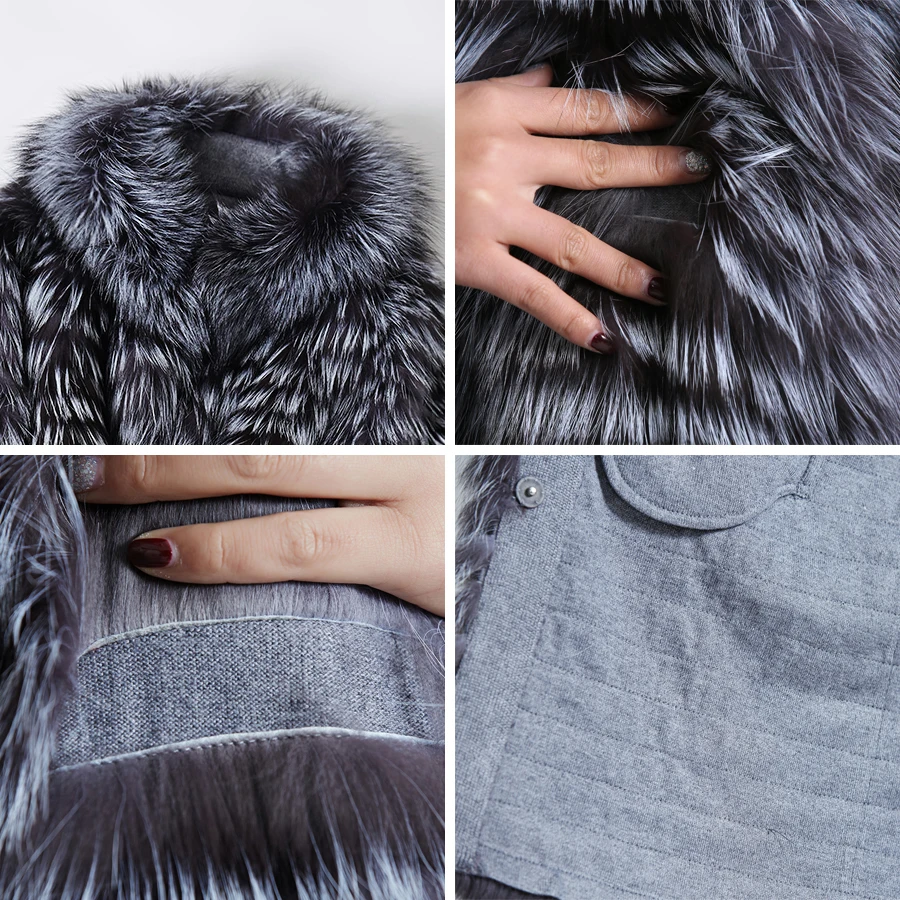 

Real Women Luxurious Silver Fox Fur Coats Fashion Fur Jacket Striped Style Overcoat Women Fox Fur Outerwear Clothes HF571