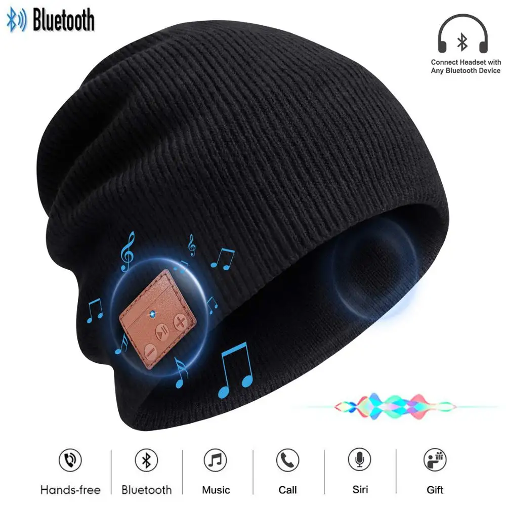 7zhen-hat-black Рождественский подарок, зимний спортивный умный беспроводной Bluetooth 4,2 гарнитура, вязаные шапки, наушники, Bluetooth, модный музыкальный плеер, шапка, наушники - Цвет: 7zhen-hat-black
