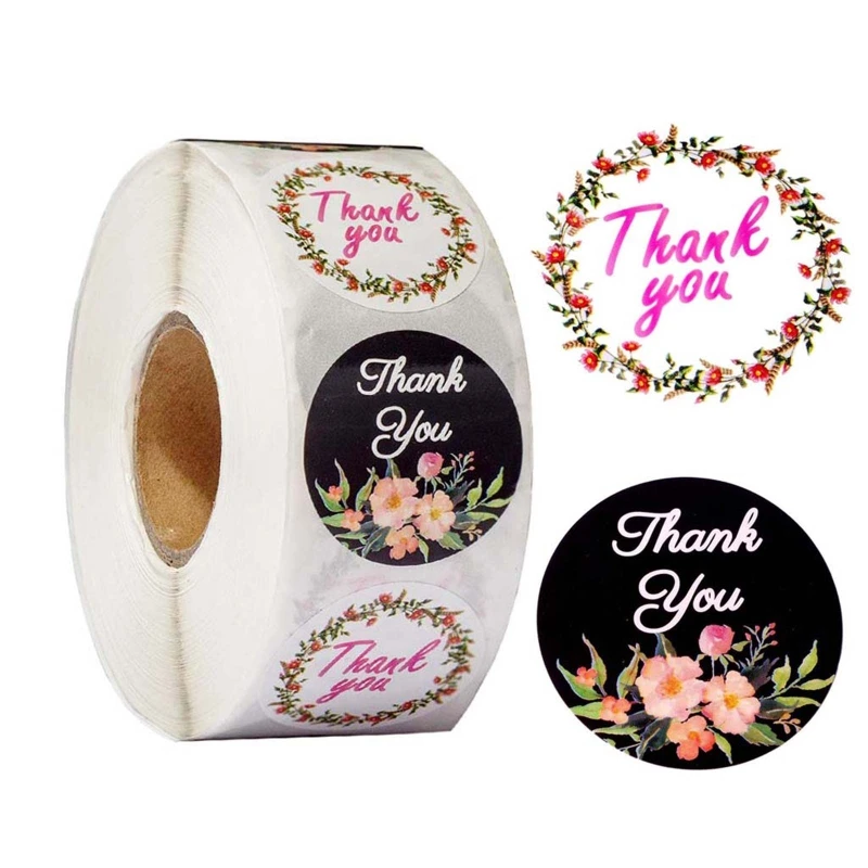 

WSND 500pcs/roll Floral Thank You Sticker for Seal Label Scrapbooking Christmas Decoration Baking Stationery