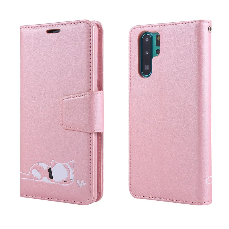 Чехол из искусственной кожи с котом для huawei P30Pro P20 P30lite y7 y6 откидная карта с ремешком для Honor 10lite