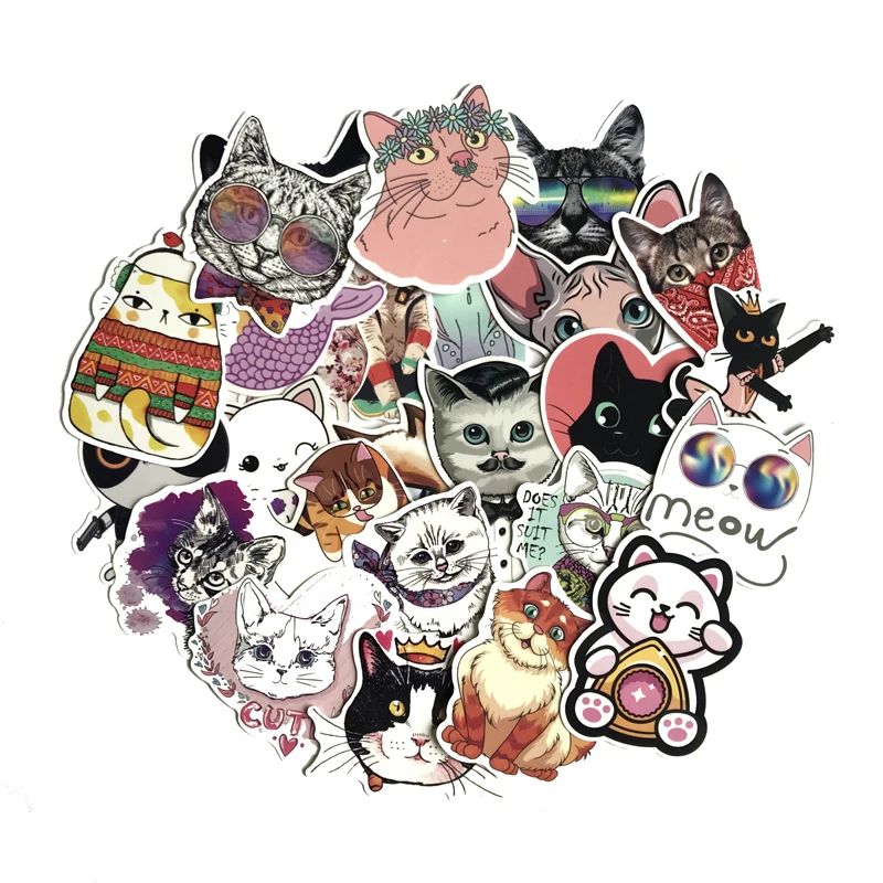 

TD ZW 50 Pcs/Lot Cat Stickers Cute Animal Sticker For Children DIY Car Luggage Fridge Laptop Phone Decal Sticker for Kids Gift