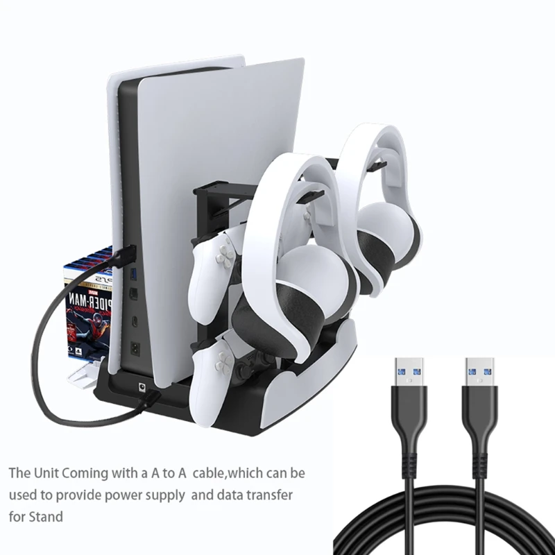 

Disc Storage Rack Host Cooling Fan Base With Handle Dual-Seater Charger Earphone For PS5 DE/UHD