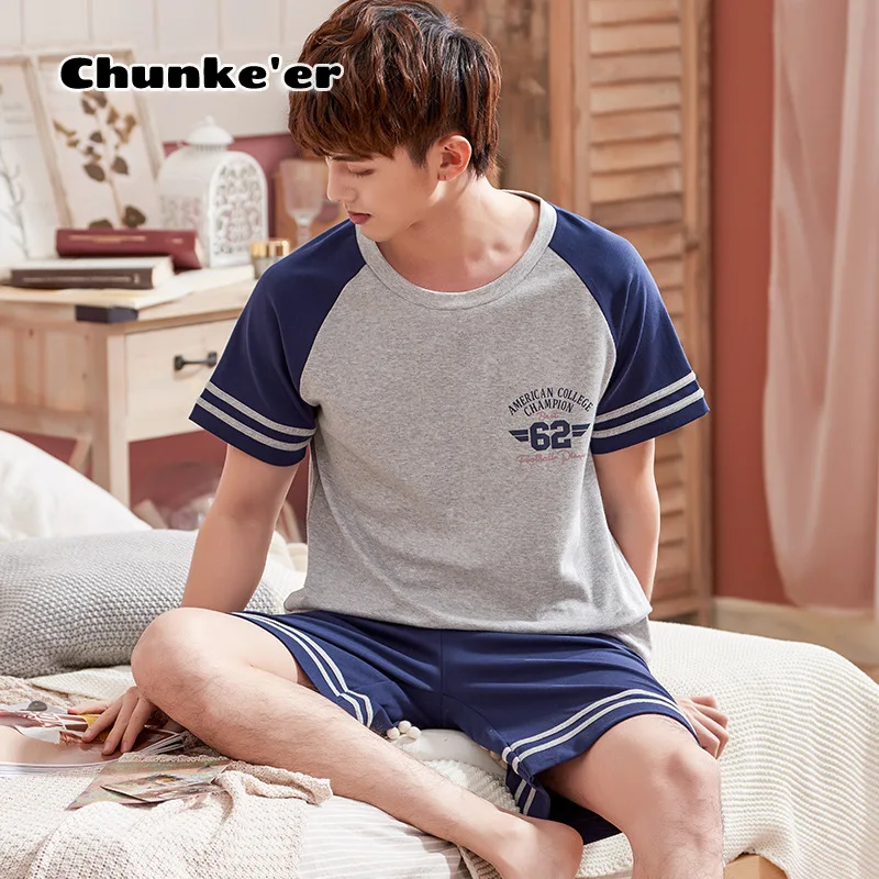

Summer Men's Pajamas Casual Loose Short Sleeve Shorts Cotton Sports Home Clothes Pure Cotton Outerwear Suit Pajama Set Suit Male