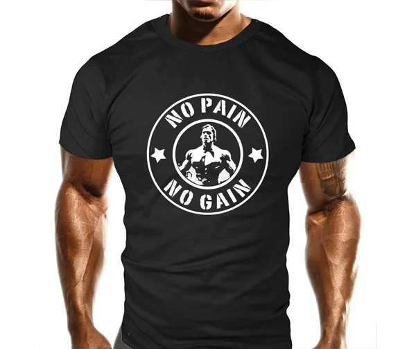 

Men's No Pain No Gain Gym T-Shirt Training Top Sports Bodybuilding Casual Top
