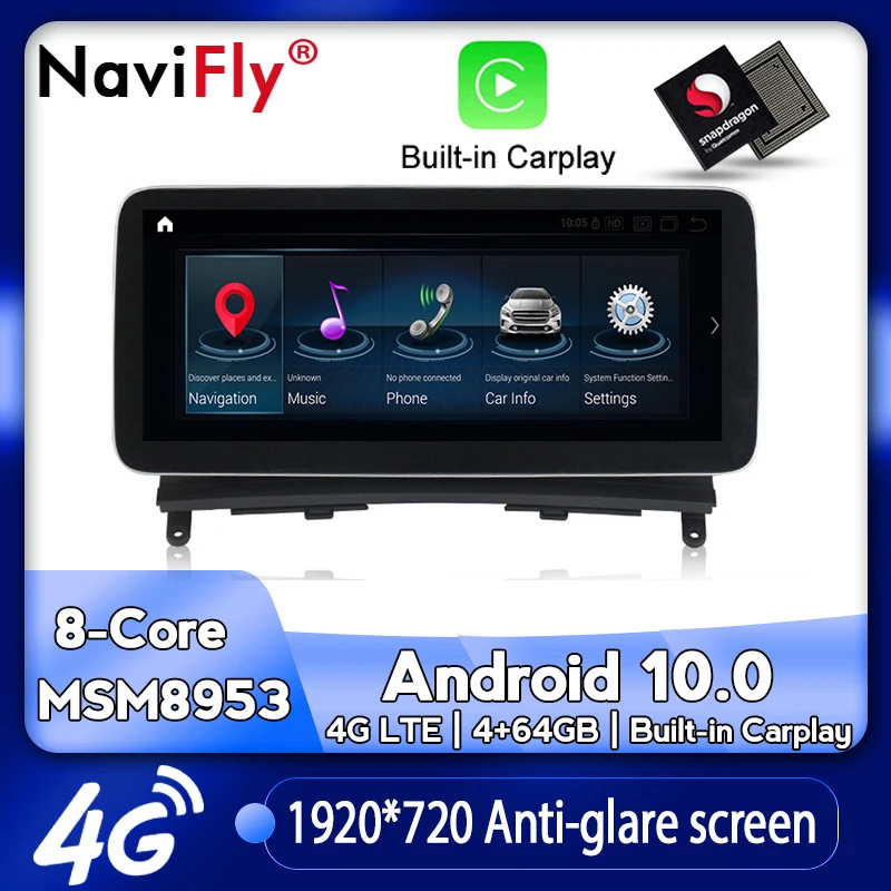 NaviFly Android 10 Автомобильный dvd Радио мультимедийный плеер GPS навигация для Benz C class W204
