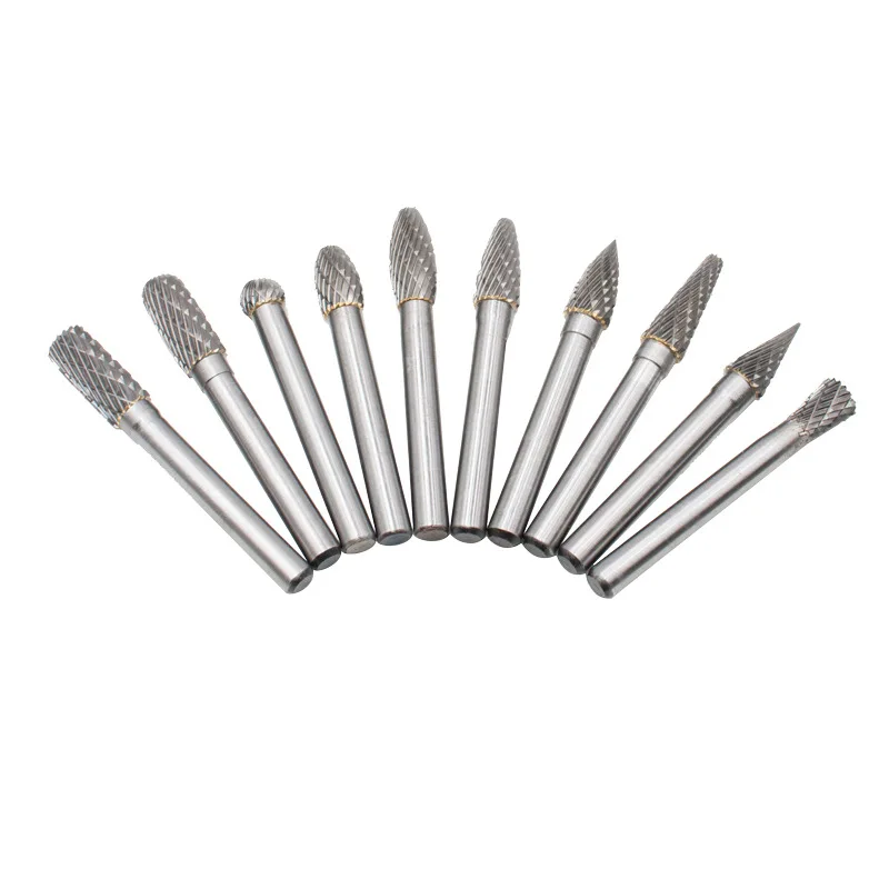 10pc 6mm shank 8mm Head 10 Types Tungsten carbide Burrs for Rotary Drill Carbide Points File Grinder Cutter Bit | Инструменты
