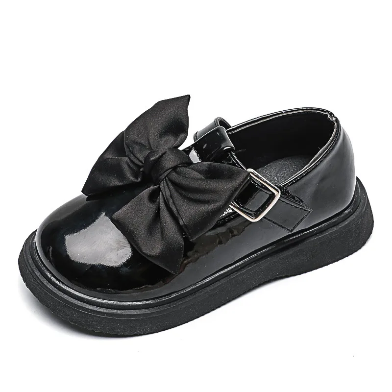 Zapatos de princesa para ni&ntilde;as, calzado de cuero con lazo, de fondo suave, de PU, antideslizante, y boda para fiesta, novedad de oto&ntilde;o, 2022-1