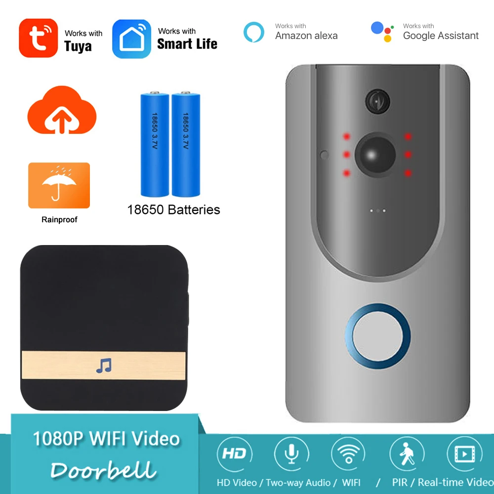 Tuya Smartlife 1080P Doorbell Wireless Home Video Intercom Security Camera Rainproof Electronic doorbell PIR Motion Alexa Google
