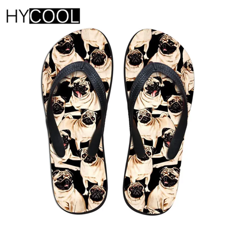 HYCOOL/Новинка; Модные женские Вьетнамки без шнуровки; милые летние женские шлепанцы с изображением мопса; женская пляжная обувь на плоской подошве с объемным рисунком Хаски; - Цвет: H4549AB