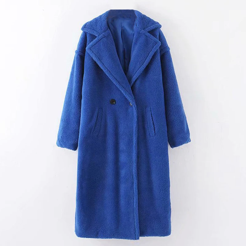 

2021 Aachoae Winter Casual Solid Teddy Coat Women Long Sleeve Fleece Long Jacket Turn Down Collar Lamb Fur Coat Outerwear